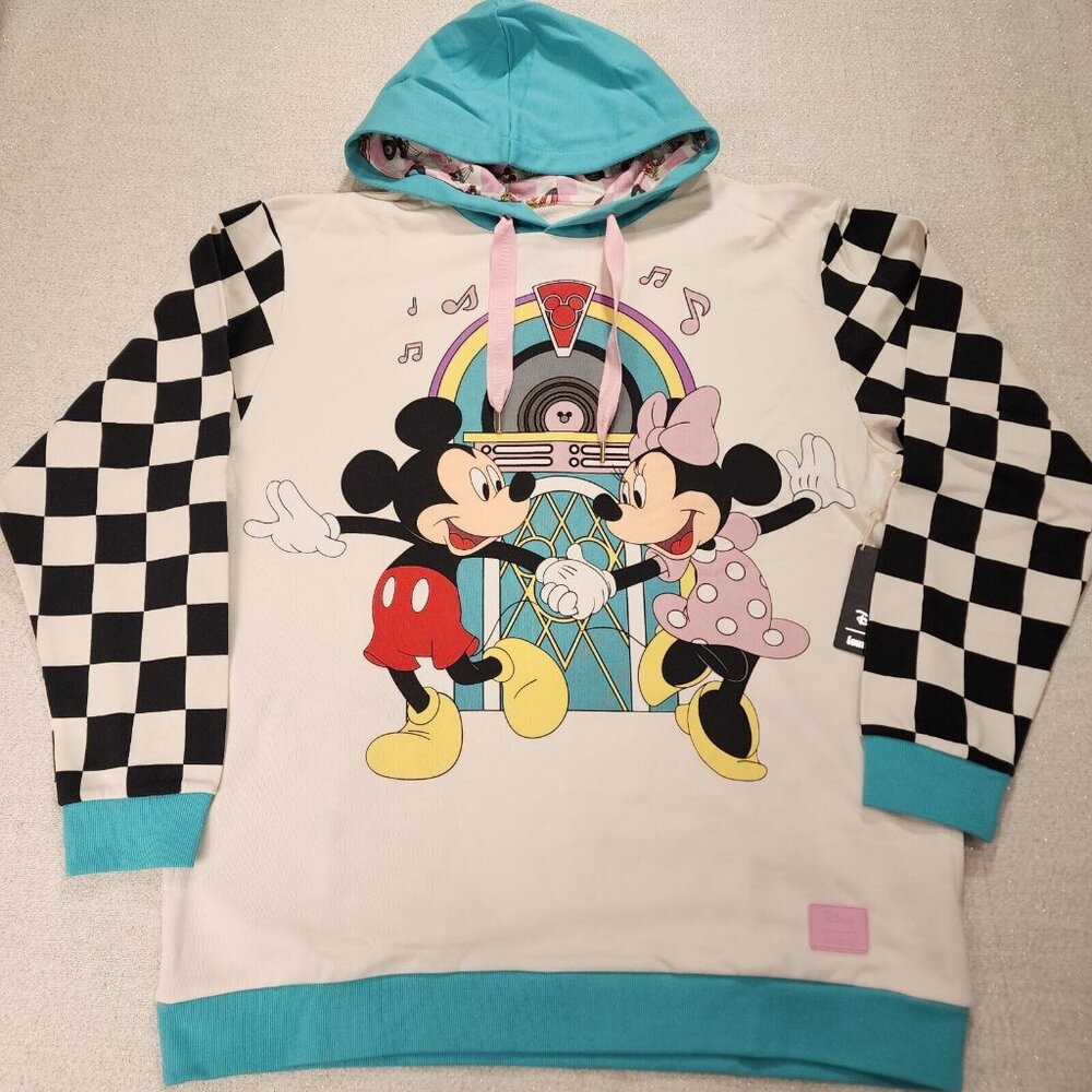 Loungefly Disney Mickey and Minnie Date Night Diner Jukebox Hoodie Unisex XL NEW